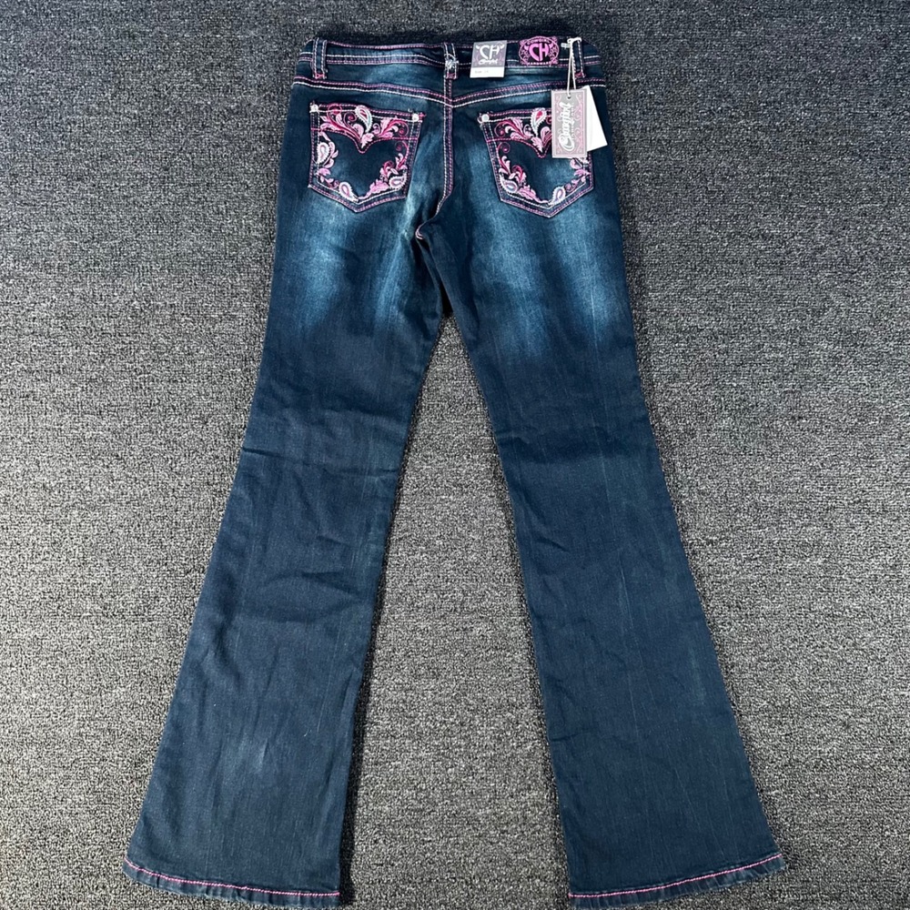 Cowgirl Hardware Jeans Girls 14 Dark Wash NEW Vine Paisley Pink Bootcut Bling